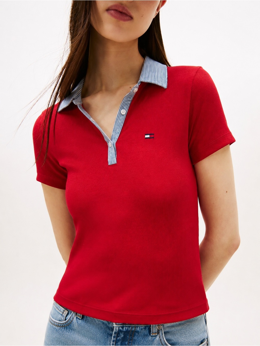 Vintage Tommy Hilfiger Red Polo Shirt with Seersucker Collar